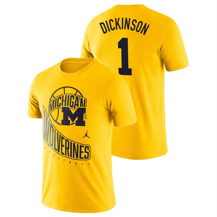 Michigan Wolverines Men's NCAA Hunter Dickinson #1 Maize Retro College Basketball T-Shirt JTL1449DT